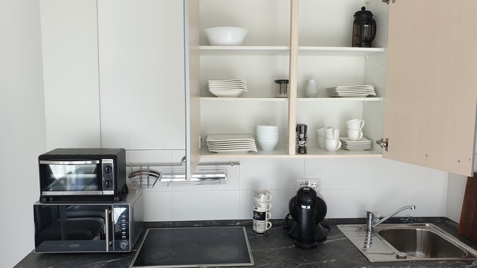 Ferienwohnung in Börgerende - Appartement 2 - Dünenblick - Küchengeräte und Geschirr